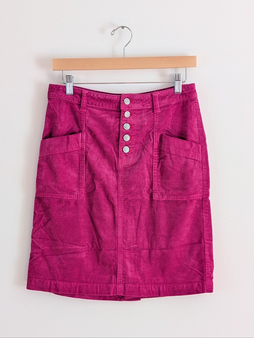 Anthropologie Pilcro Magenta Corduroy Button-Front Skirt - 2